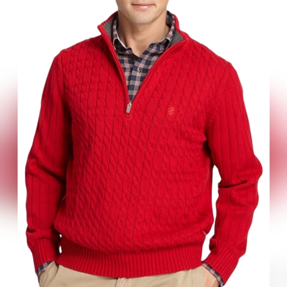 IZOD mens long sleeve 1/4 zip Red pullover Cable‎ knit sweater Plus Size 2X